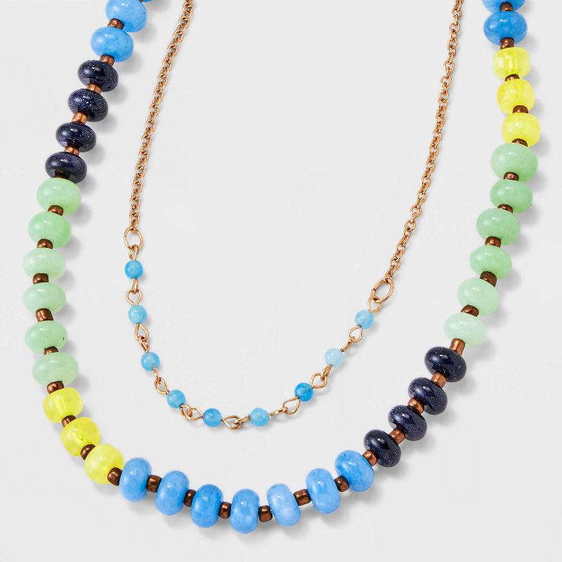 Semi-Precious Beaded Color Blocked Multi-Strand Necklace - Universal Thread™, 1 of 6