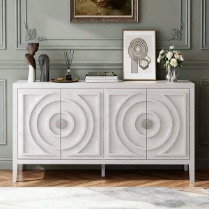 Hostack Retro Sideboard with Circular Groove Design, Round Metal Door Handle for Entrance, Dinning and Living Room, White - 1 of 4