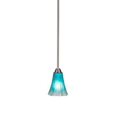 Toltec Lighting Paramount 1 - Light Pendant in  Brushed Nickel with 5.5" Fluted Teal Crystal  Shade