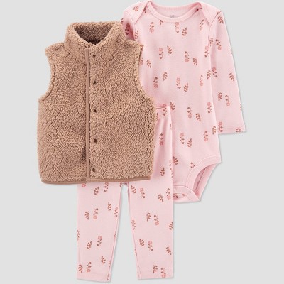 Image of Carter's Just One You® Baby Girls' Floral Sherpa Vest - Pink 3M