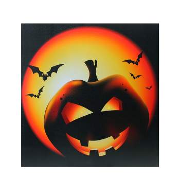 Northlight LED Lighted Bats and Jack-O-Lantern Halloween Canvas Wall Art 19.75" x 19.75"