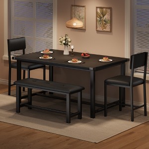 Dining Table Set for 4, Kitchen Table with 2 Upholstered Chairs and Bench, Wood Kitchen Dining Room Set, for Small Space, Apartment - 1 of 4