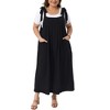 Women's Plus Size Tie Shoulder Strap Pleated Jumper Pinafore Casual Overall Dresses with Pockets - Agnes Orinda - 2 of 4