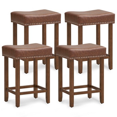 Tangkula Bar Stool Set of 4 24-Inch Counter Height Saddle Stools w/ PU Leather Upholstery