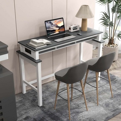 Gray and White Rubberwood Counter Height Bar Table with Storage