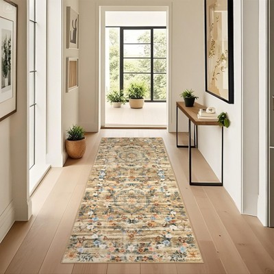Modern Insect Botanical Pattern Area Rug Floral Print Rug Non-Slip Low Pile Soft Accent Carpet for Living Room Bedroom