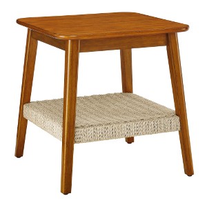 Dolonm 23" Mid-Century Side Table with Woven Shelf, Boho Side Table with Storage, Bedside Tables, Small Side Table for Living Room Patio Home Office - 1 of 4