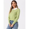 INSPIRE CHIC Women's Long Sleeves Contrast Peter Pan Collar Striped Blouse Top - 2 of 4