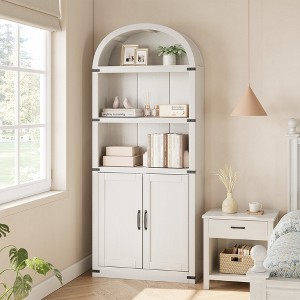 71.65" Farmhouse Arched Bookcase, 5-Tier Wooden Storage Shelf, Decorative Bookshelf for Living Room and Home Office - 1 of 4