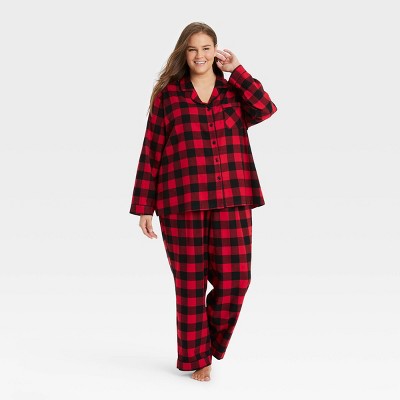 Women's Plus Size Holiday Buffalo Check Plaid Flannel Matching Family Pajama Set - Wondershop™ Red 1X
