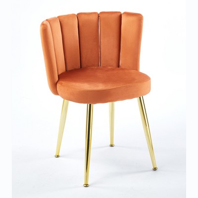 Vynxaria Modern Orange Dining Chair Set of 2 with Golden Iron Legs & Velvet Backrest