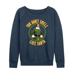 Women's - ELF - Christmas You Don't Smell Like Santa Lightweight French Terry Wide Neck Long Sleeve Shirt - 1 of 4