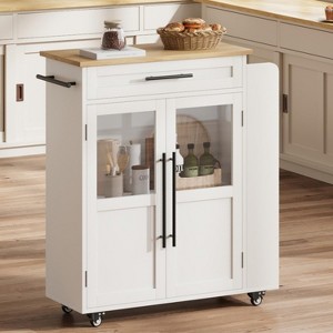 24" Kitchen Island, Retro Kitchen Cart with Spice and Towel Rack, Island Table with Glass Cabinet Door, Wood Composite Board, for Kitchen - 1 of 4