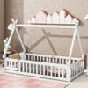 CAVINAS Twin Size Wood Montessori Bed with Safety Guardrails,Modern Tent-Shaped Floor Bed with Slats and Door,Toddler Bed for Bedroom - 2 of 4