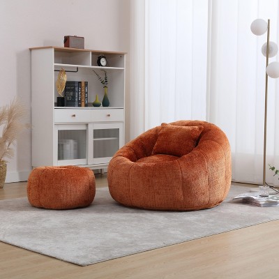 Sapphtopaz Extra Large Round Bean Bag Chair with Footrest Pillow Chenille Sofa Chair Bean Bag Chairs for Adults for Living Room, Bedroom