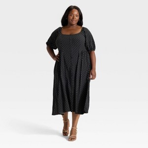 Women's Balloon Short Sleeve Midi Button-Up Dress - Ava & Viv™ - 1 of 3