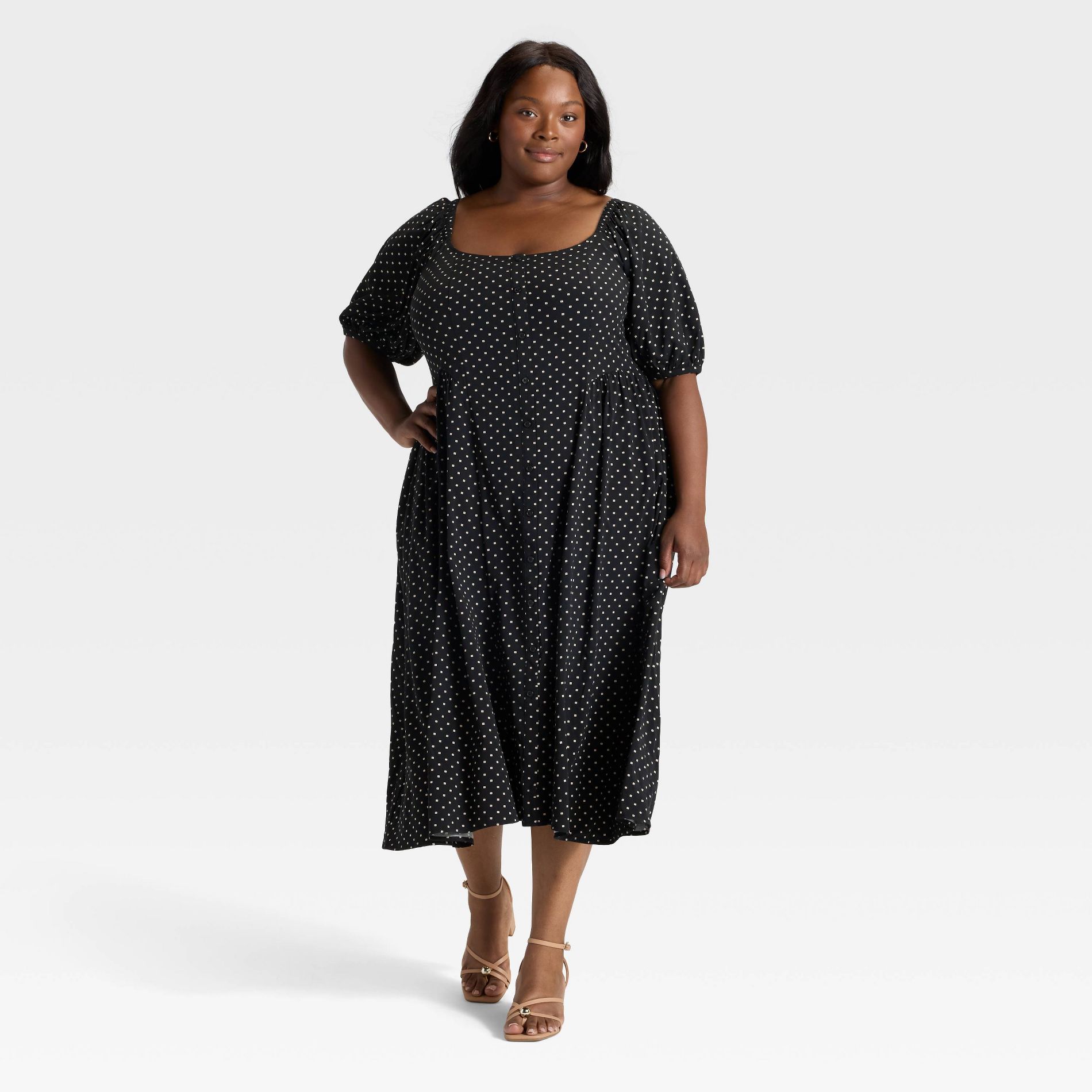 Women's Balloon Short Sleeve Midi Button-Up Dress - Ava & Viv™
