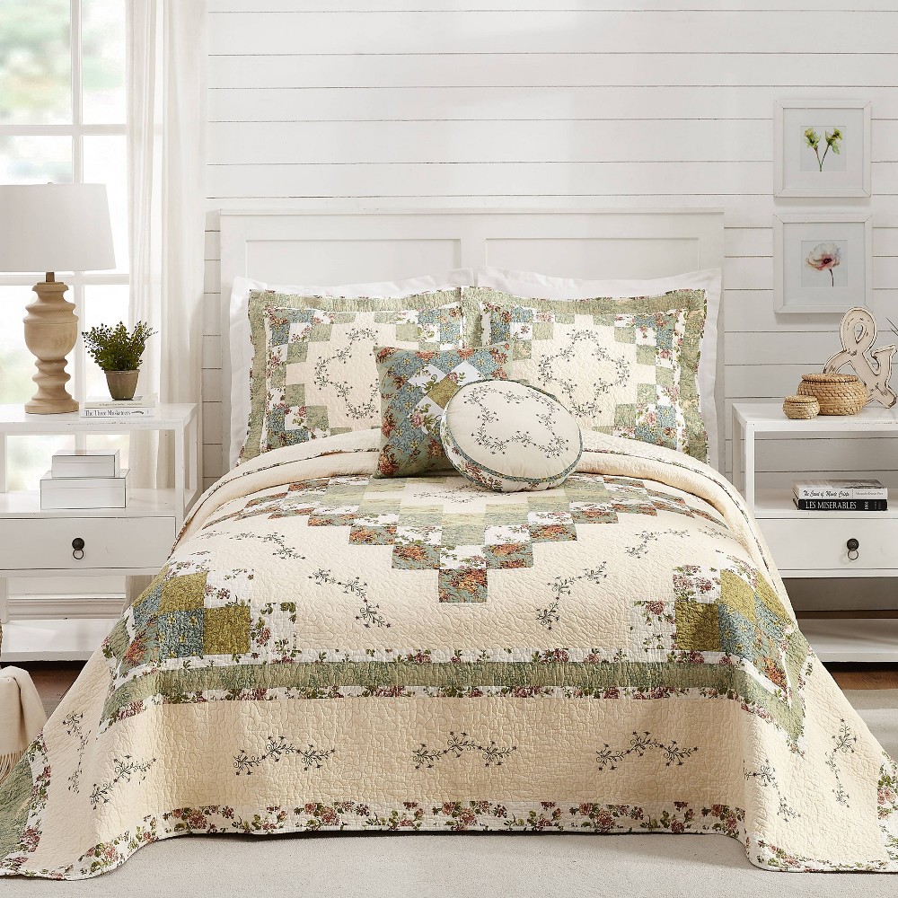 Queen Olivia Beadspread - Modern Heirloom: Floral Pattern, Machine Washable, Year Round Comfort