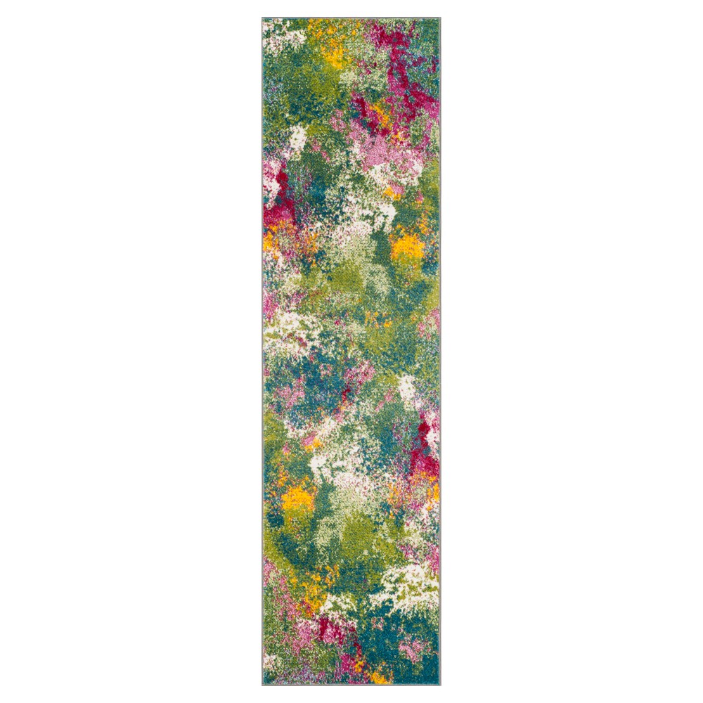 2'2inx8' Runner Green/Fuchsia Splatter Loomed - Safavieh