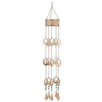 35" Metal Traditional Flower Windchime Gold/Blue/White - Olivia & May