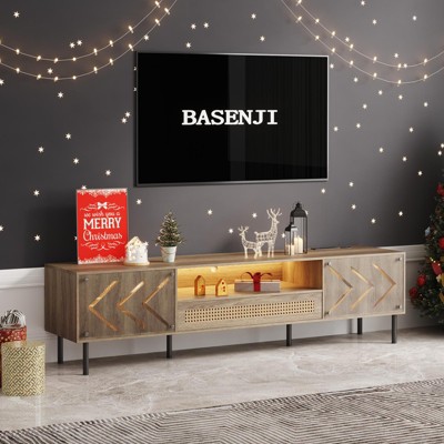 NicBex TV Stand for 80 Inch TV with 2 Cabinets and LED,TV Entertainment Center with Transparent Acrylic Doors,TV Console Table for Living Room