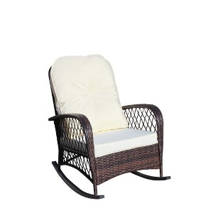 Lyngins Outdoor Rattan Nursery Rocking Chair,Upholstered Glider Rocking Chair with Wide Armrests,Polyester Accent Chair for Living Room - 1 of 4