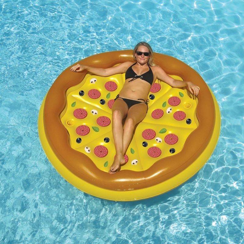 Swimline 70" Inflatable Water Sports Pizza Island 1-Person Round Raft Lounger - Yellow/Brown, 4 of 6