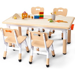 JOYMOR Height-Adjustable Toddler Table & 4 Chairs - Kids 2-8, Crafts/Study, 2 Pen Boxes, Graffiti Top, Anti-Slip, Beige - 1 of 4