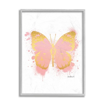 Stupell Industries Glam Pink Gold Butterfly Abstract Paint Splatter