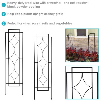 60" Black Steel Diamond Design Garden Trellis Set