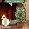 Mini Prelit Snow Flocked Artificial Christmas Tree, Small Potted Xmas Tree ,   Wooden Brown Pot, - 4 of 4