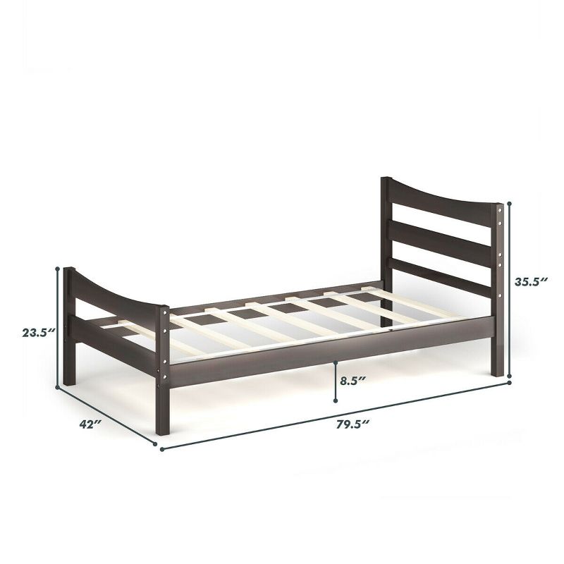Costway Twin Size Platform Bed Frame Foundation w/Headboard &Wood Slat Support, 3 of 11