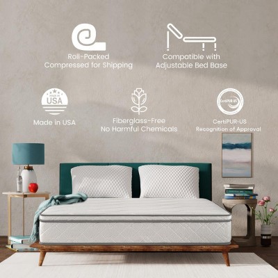 Coolbibila 10 Inch White Memory Foam Gel Bed Mattress and Box Spring,10 Inch Medium Firm Hybrid Mattress in a Box,CertiPUR-US Certified