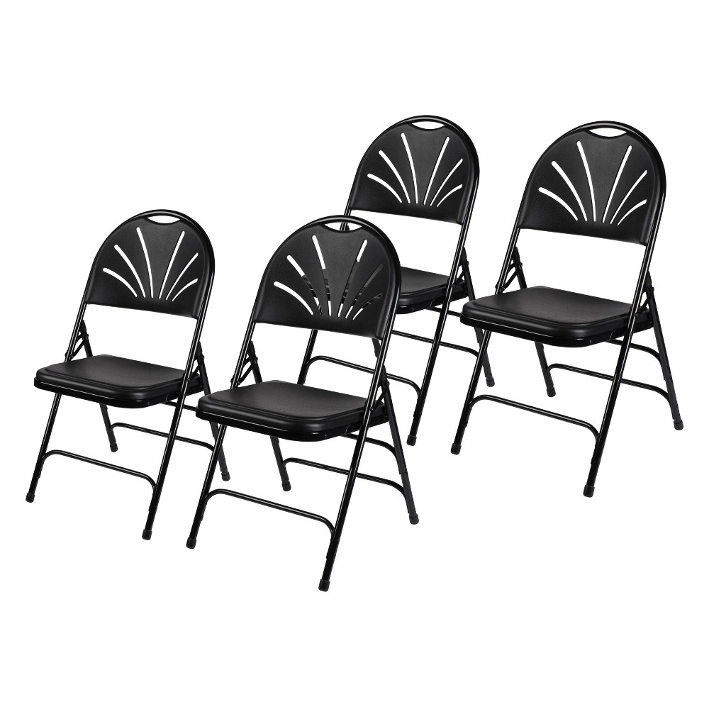 Photos - Garden Furniture Set of 4 Deluxe Fan Back with Triple Brace Folding Chairs Black - Hampden