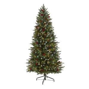 Nearly Natural 6' Snow Tipped Portland Spruce Prelit LED Artificial Christmas Tree with Frosted Berries and Pinecones - 1 of 1