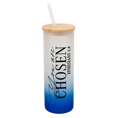 Elanze Designs You Are Chosen Vertical Walk in Faith Wrap-Around Design 25 Ounce Frosted Gradient Glass On-The-Go Coffee Travel Skinny Tumbler Mug