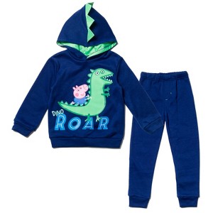 Peppa Pig George Fleece Pullover Hoodie Felt teeth and puff scales for realistic dino look Jogger Pants Outfit Set Toddler - 1 of 4