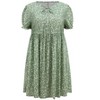 GRACE & GRANDEUR Women's Plus Size Ditsy Floral Print Tie Neck Puff Sleeve A-Line Dress with Elastic Waist - 4 of 4