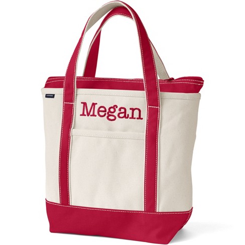 Red Canvas Tote Bag With 3 Zippered Compartments 17x10 With