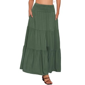 INSPIRE CHIC Women's Summer Casual Elastic High Waist Boho Maxi Skirt - 1 of 4