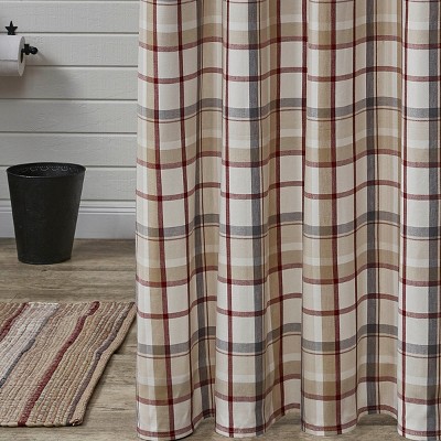 Glenwood Plaid Fabric Shower Curtain in Beige and Red