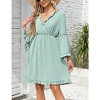 WhizMax 2024 Long Sleeve Dress for Women Wrap V-Neck Bell Sleeve A-line Knee Length Dress Ruffle Flowy Swing Dresses - 2 of 4