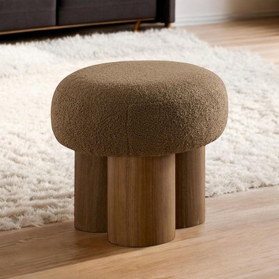 Alilang 16.54 inches Textured Boucl e Upholstered Stool with Unique Wooden Base-Brown