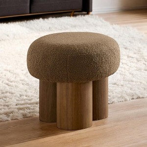 Alilang 16.54 inches Textured Boucl e Upholstered Stool with Unique Wooden Base-Brown - 1 of 4