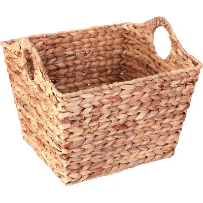 Vintiquewise Water Hyacinth Rectangular Wicker Storage Baskets with Cutout Handles, Large