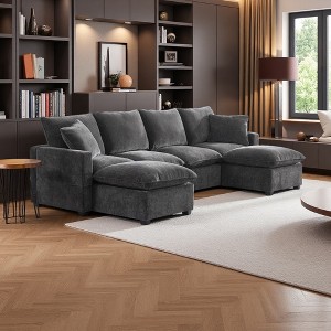 110" Chenille L-Shaped Modular Sectional Sofa with 2 Pillows - 1 of 4