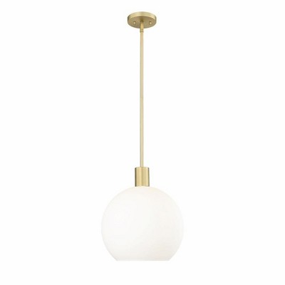 Olde Brass Mid-Century Modern Globe Pendant Light with White Glass