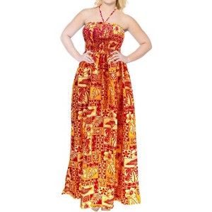 LA LEELA Women's Tube Dress Boho Maxi Flowy One Size Blood Tropical - 1 of 3