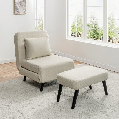 3-in-1 Linen Foldable Chaise Lounge with Adjustable Backrest and Footrest,Convertible Chair Bed for Small Spaces-The Pop Home