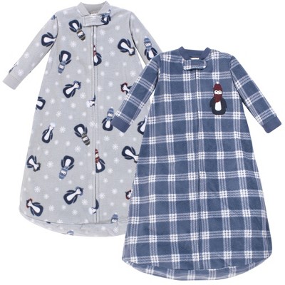Hudson Baby Infant Boys Long-Sleeve Fleece Sleeping Bag, Blue Penguin, 0-9 Months
